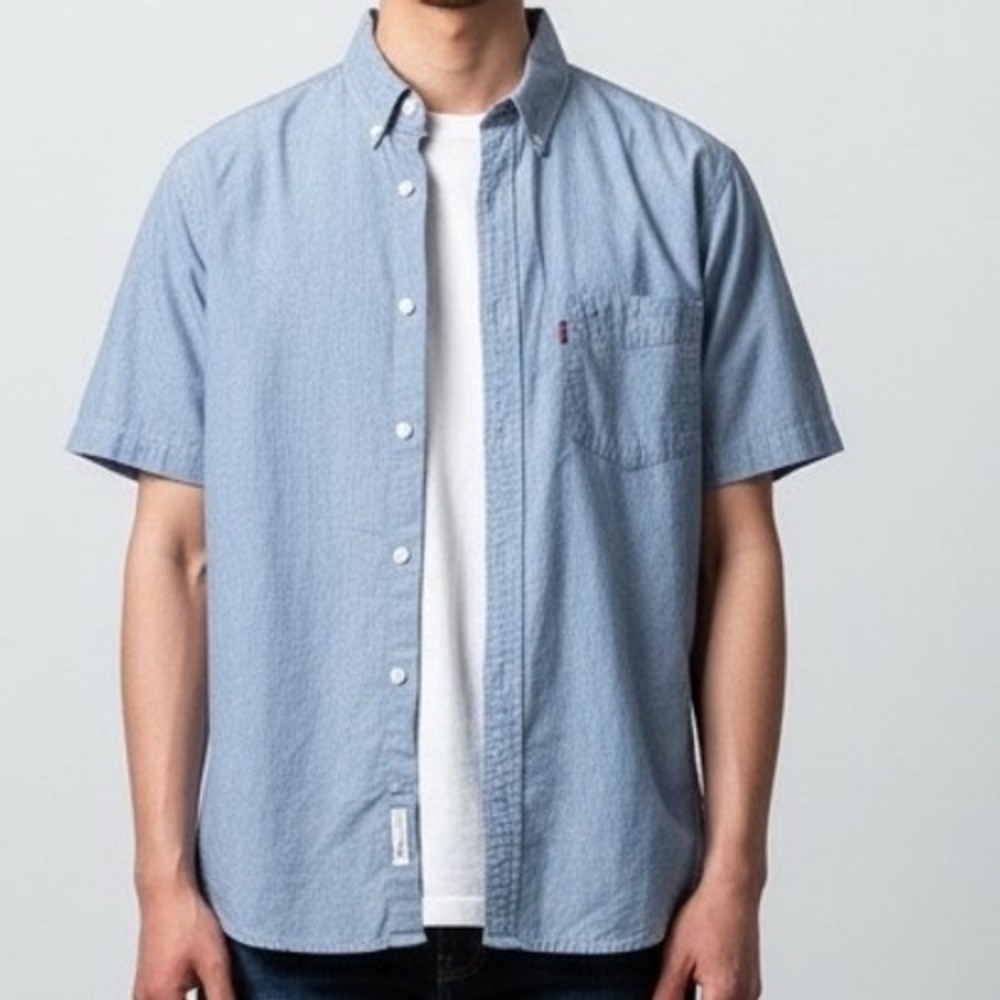 Levis Mens XL Llama Chambray Short Sleeve Shirt‎ Earth Embroidered travel rare